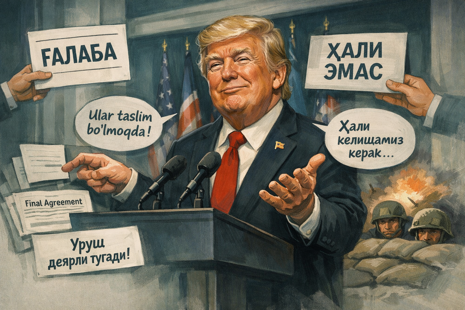 ТРАМП ЯНА ҲАММАСИНИ АЙТДИ. ЎЗИГА ЎЗИ ЗИД ГАПНИ ҲАМ ХУДДИ ШУ ОҲАНГДА ТАКРОРЛАДИ.