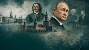 Мустахкамлик ва тарихни акс эттирувчи россиялик етакчилар тасвири, Кремль ва тарихи бинолар фонда.